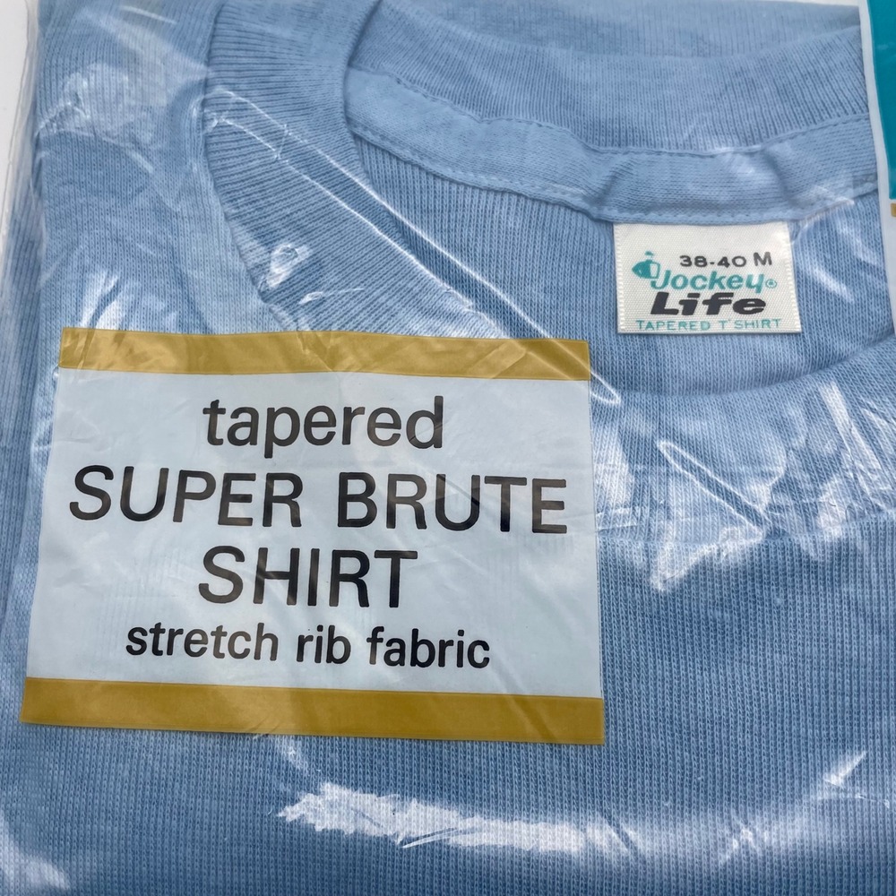 NOS Vintage‎ Jockey Life Super Brute Tapered Stretch Rib Shirt Mens M Blue 1964 - Picture 3 of 6